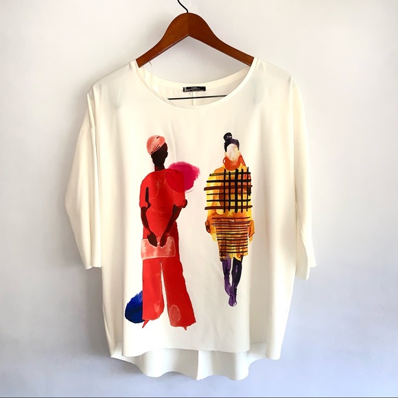 Zara Tops - Zara W&B Collection Oversized Graphic Fashion Top